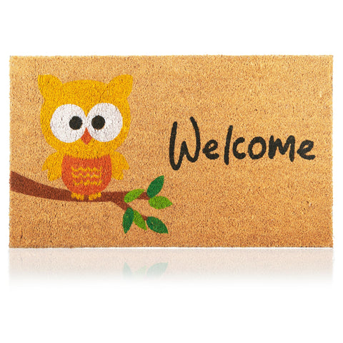 AMARU DOOR MATS felpudo frontal con búho, bienvenida y estilo