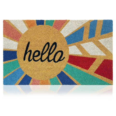 AMARU DOOR MATS vista frontal con diseño Hello añade bienvenida atractiva