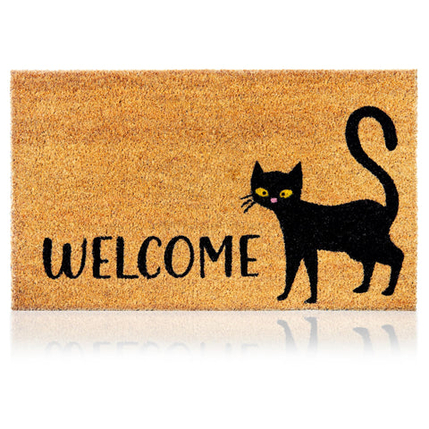AMARU DOOR MATS felpudo frontal con gato negro, bienvenida elegante