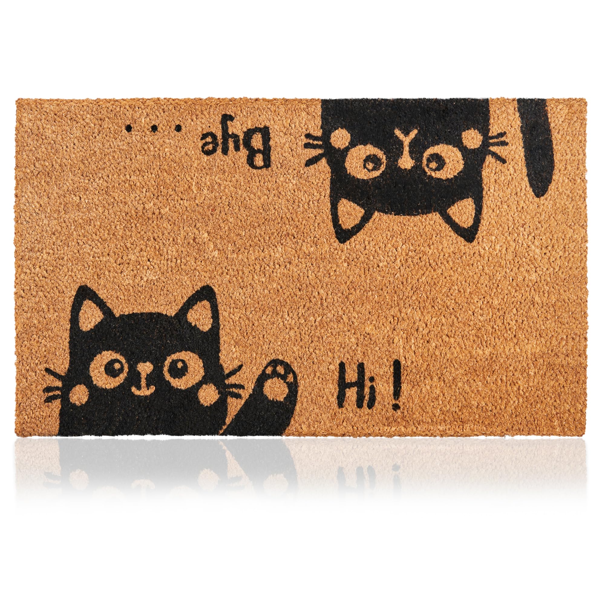 AMARU DOOR MATS vista frontal con diseño Hi-Bye Cat, bienvenida decorativa