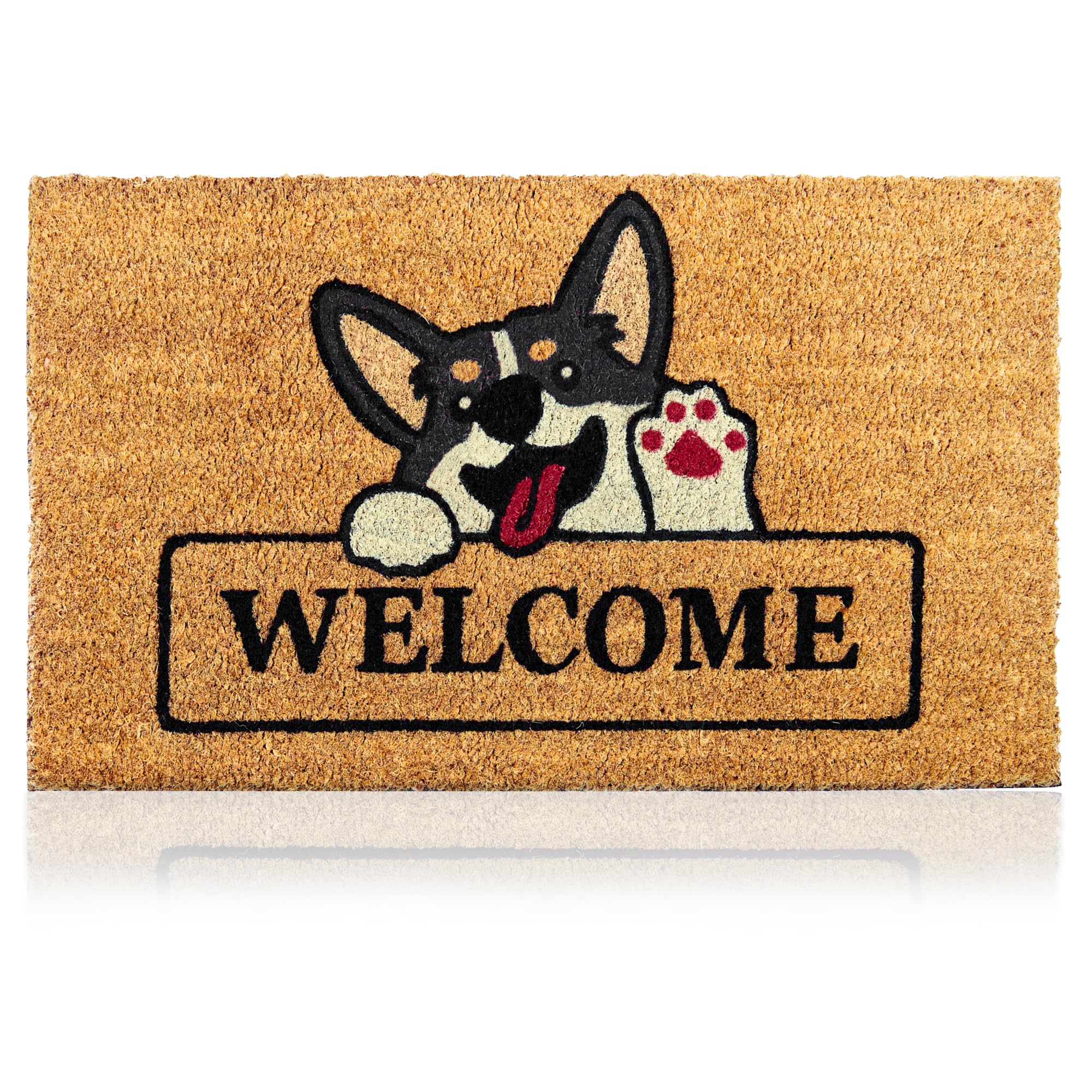AMARU DOOR MATS vista frontal mostrando diseño Welcome Dog y bienvenida elegante