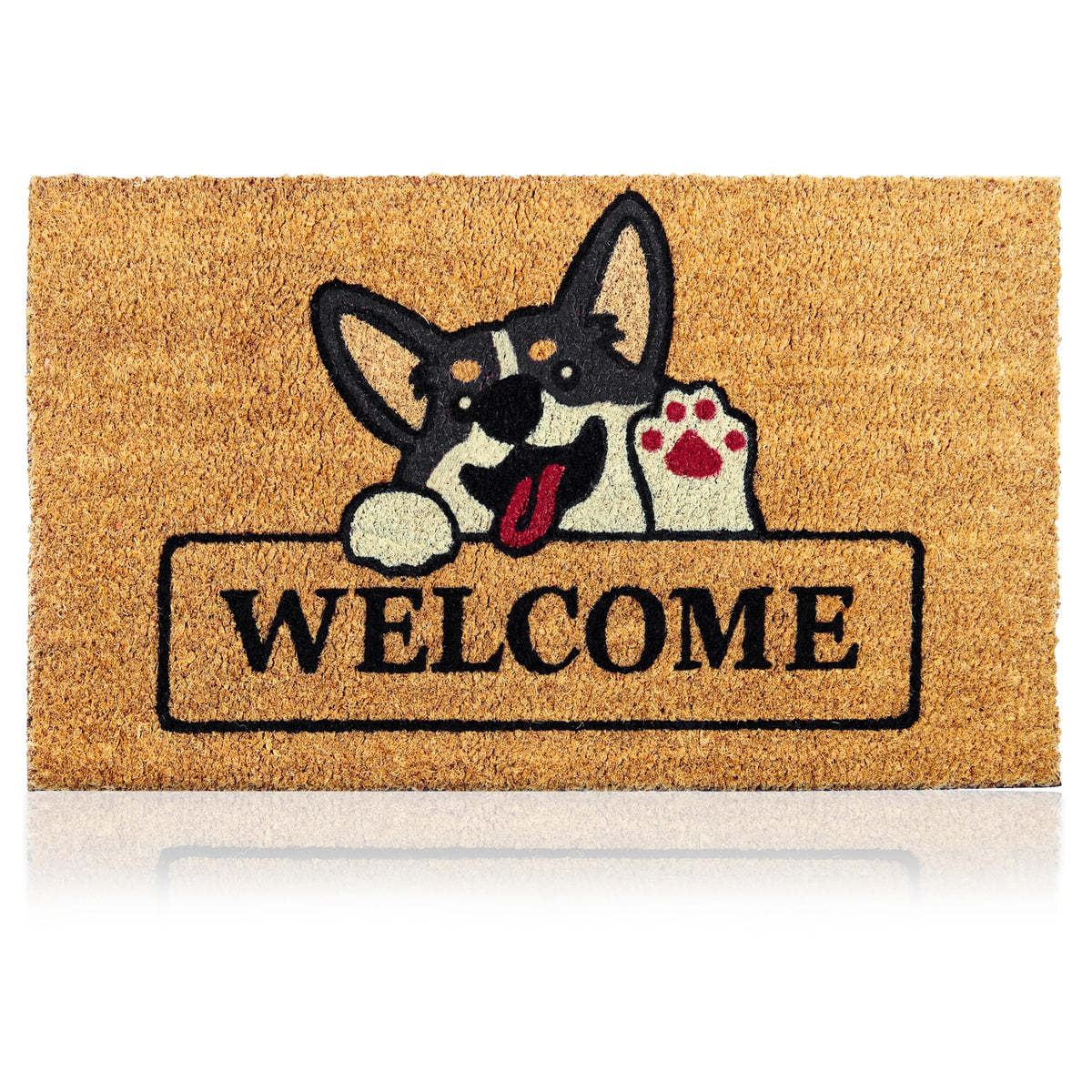 AMARU DOOR MATS vista frontal mostrando diseño Welcome Dog y bienvenida elegante