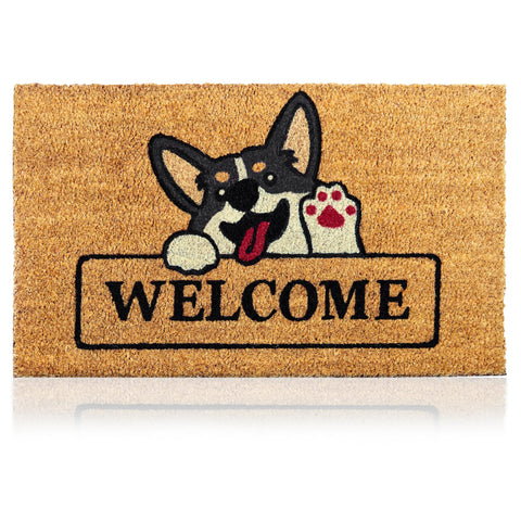 AMARU DOOR MATS vista frontal mostrando diseño Welcome Dog y bienvenida elegante