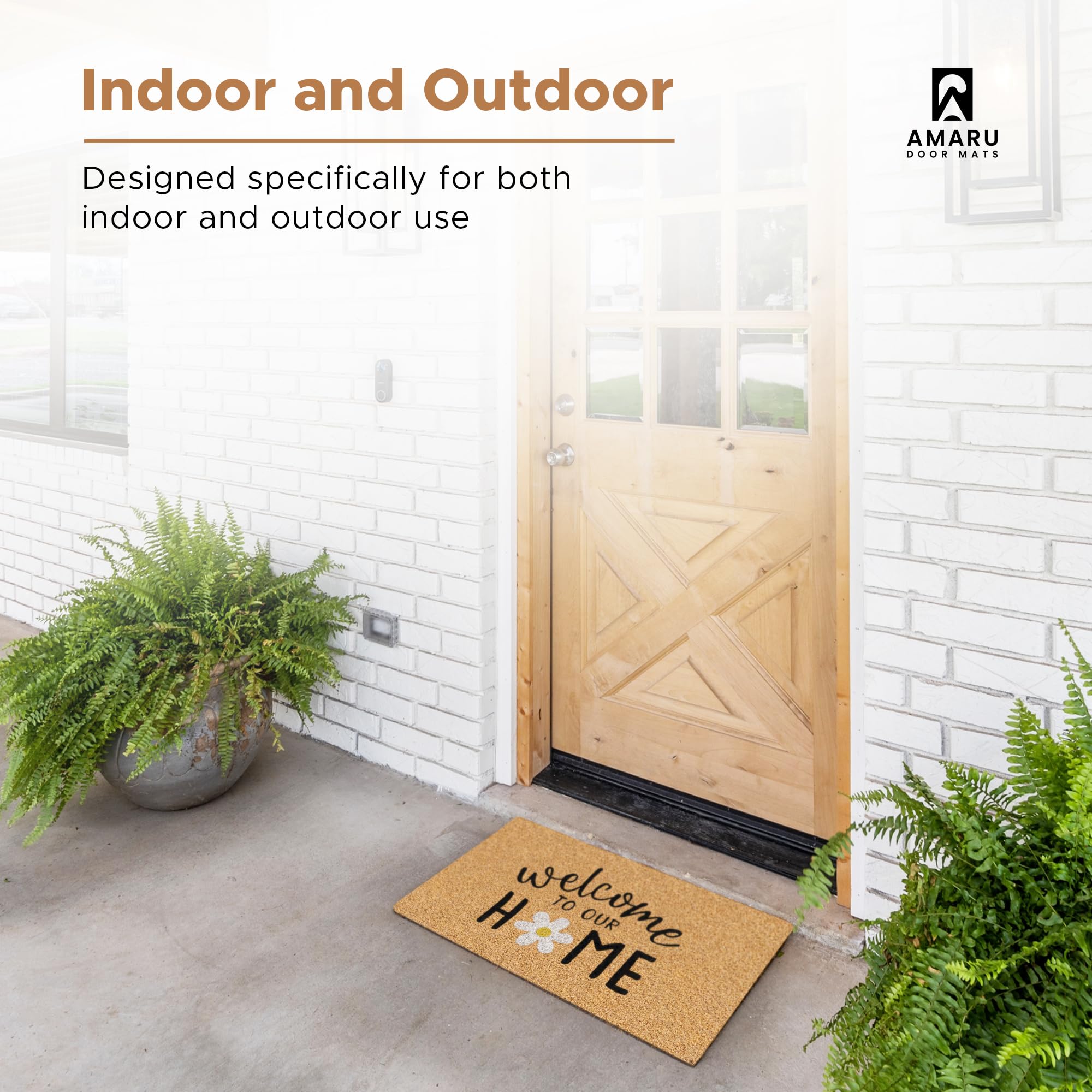 AMARU DOOR MATS comparación de tamaño 17x29 in junto a zapato para escala