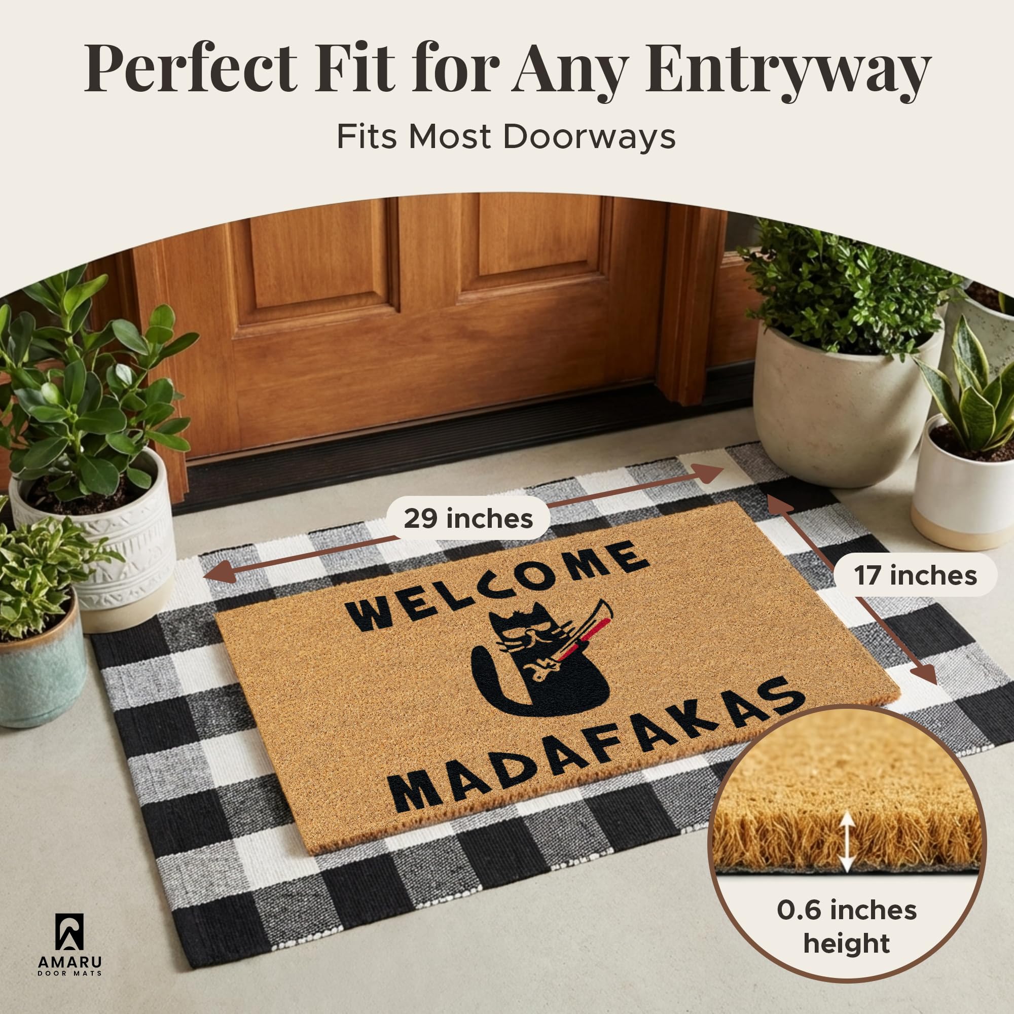 AMARU DOOR MATS detalle de fibra de coco con agarre eficaz