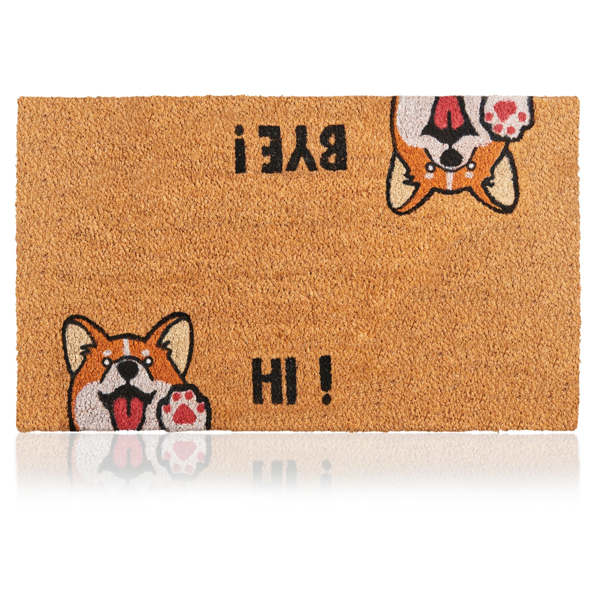 AMARU DOOR MATS vista frontal con diseño Hi-Bye Dog y bienvenida clara