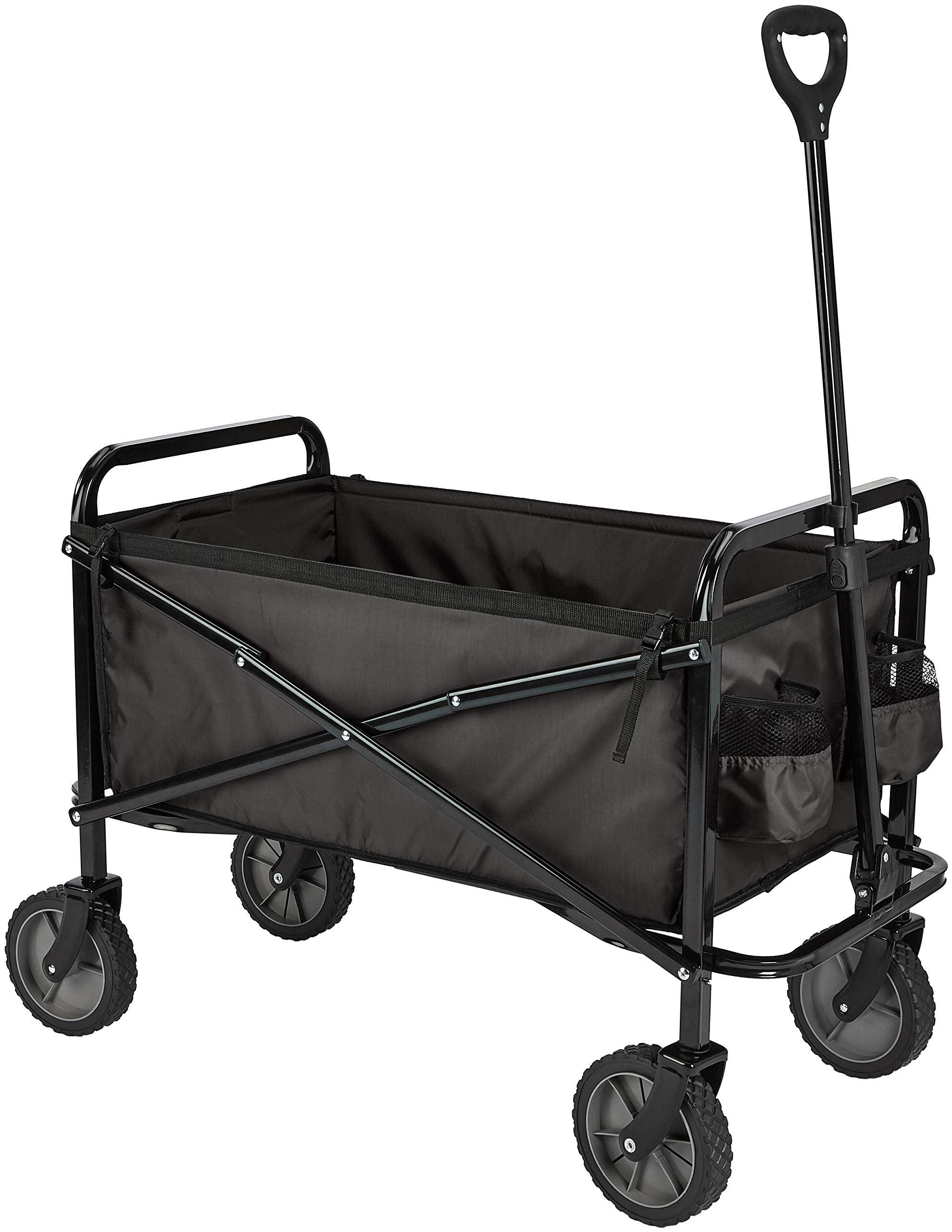 Amazon Basics carro plegable frontal mostrando capacidad y diseño elegante