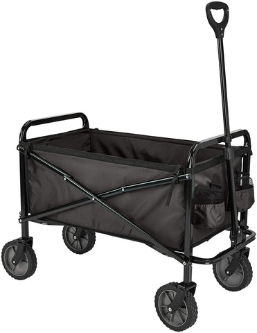 Amazon Basics carro plegable frontal mostrando capacidad y diseño elegante