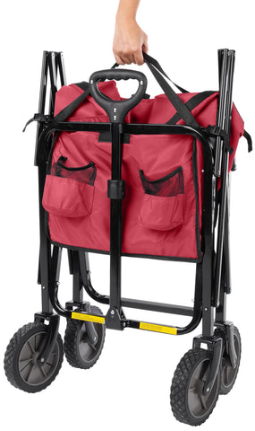Amazon Basics carrito en camping cargado con equipo, facilita transporte de materiales