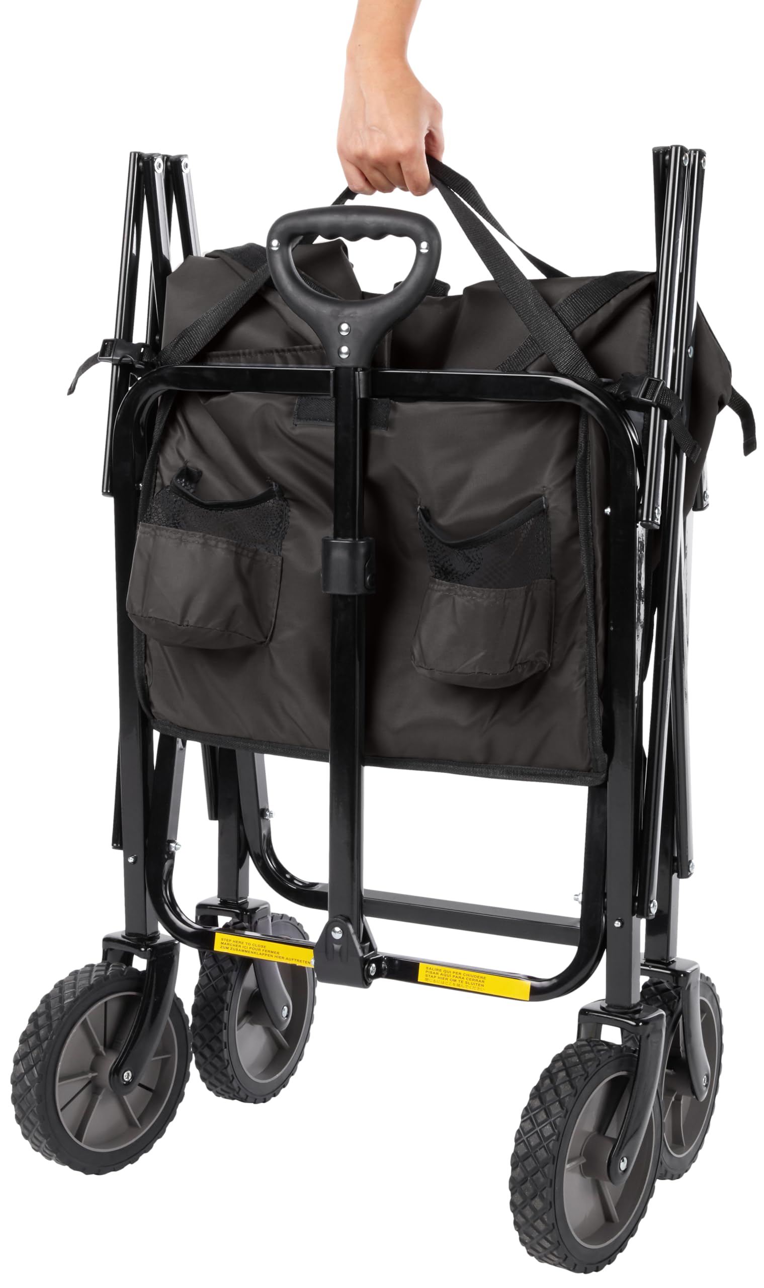 Amazon Basics carro en uso en playa transportando hielera y equipo cómodamente