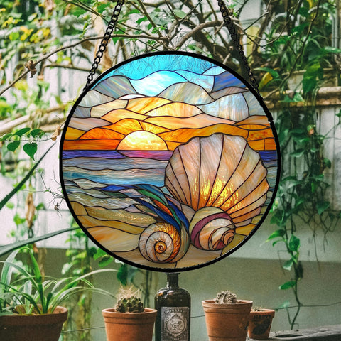 AMDERVEN colgante en ventana iluminada mostrando proyección de colores beneficiosa