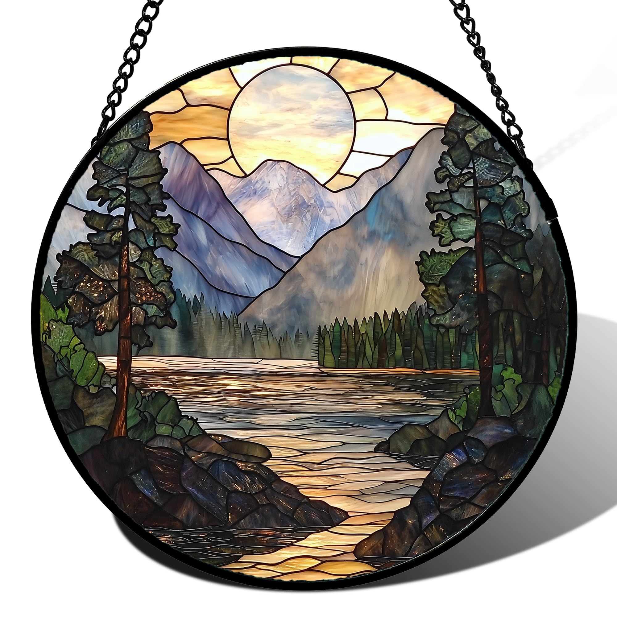 AMDERVEN colgante vitral frontal mostrando colores brillantes y atractivo decorativo