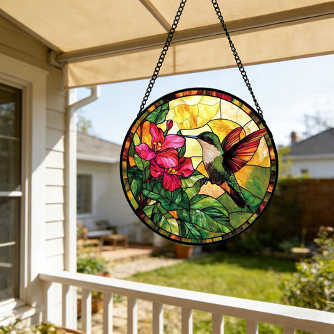 AMDERVEN suncatcher junto a mano para comparar tamaño práctico