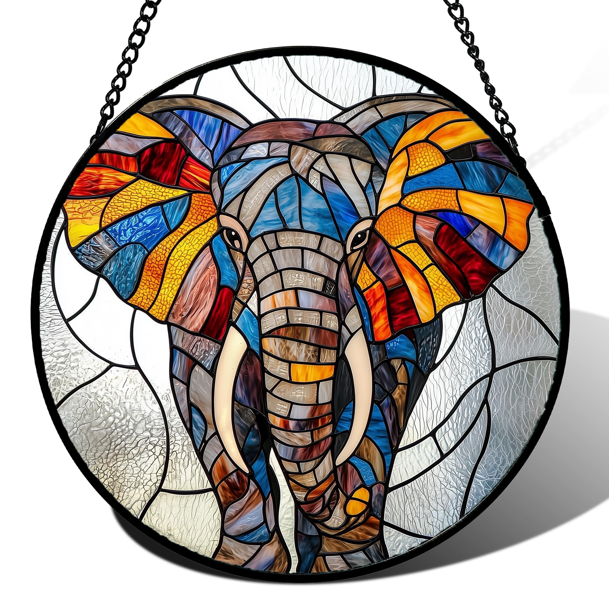 AMDERVEN elefante frontal colgado en ventana mostrando colores vividos