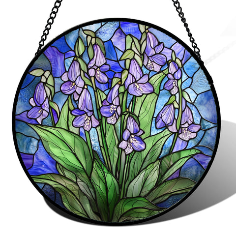 AMDERVEN vista frontal del suncatcher con flor morada y color decorativo
