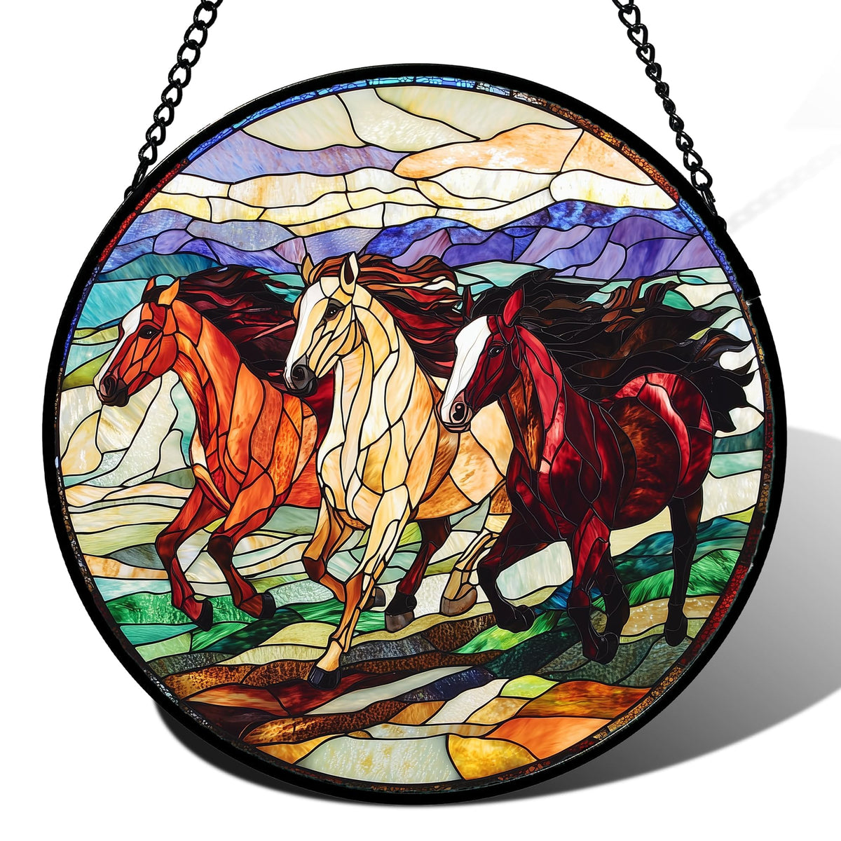 AMDERVEN vista frontal del suncatcher con colores vibrantes