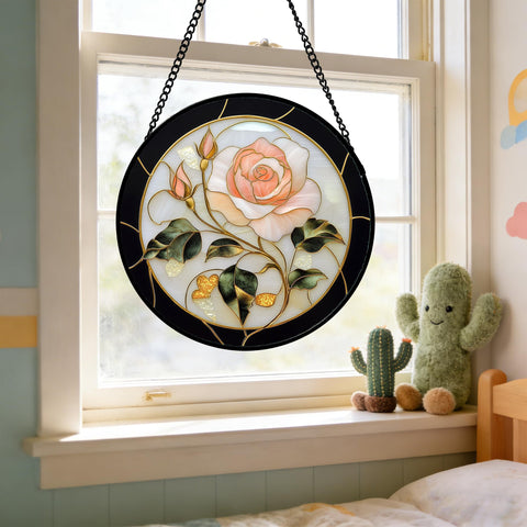 AMDERVEN Pink Rose escala junto a una mano para apreciar tamaño de 15 pulgadas