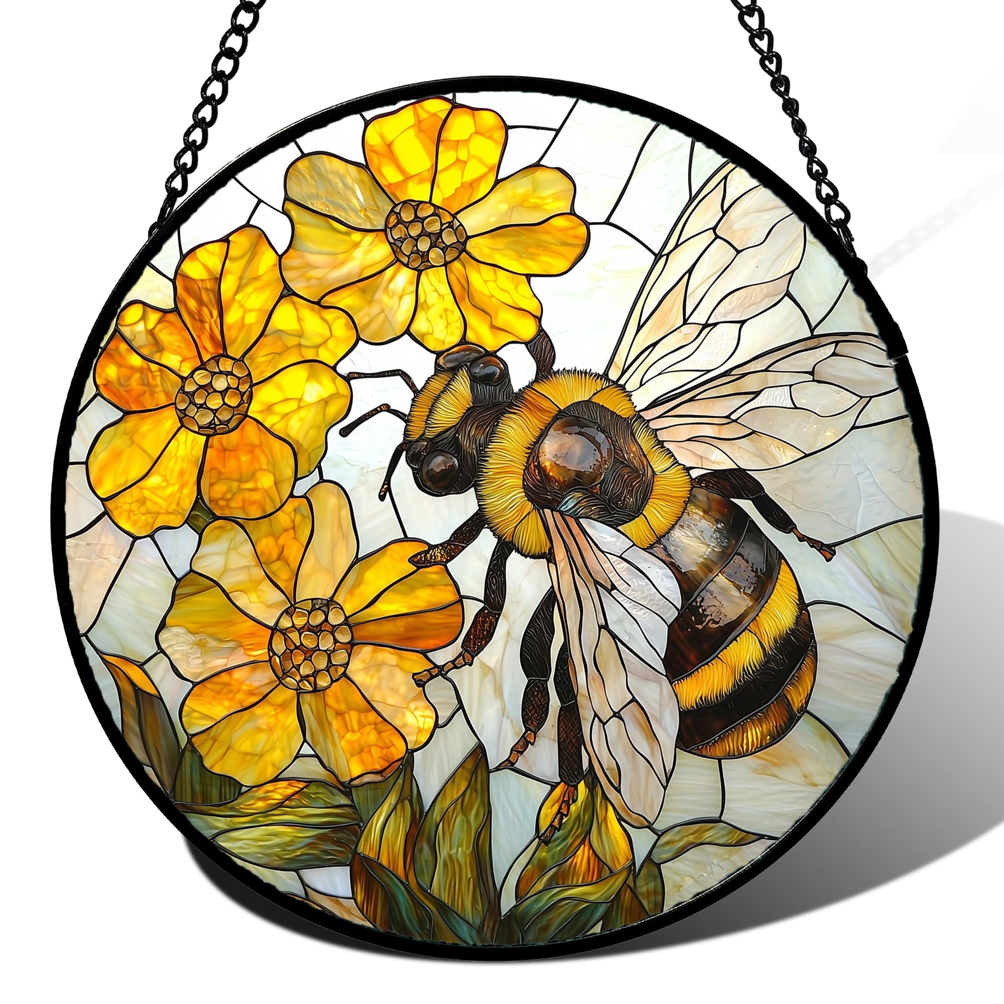 AMDERVEN vitral frontal con abejas y flores, añade color inmediato