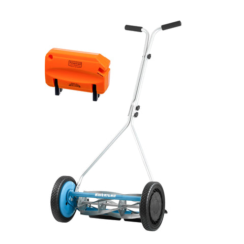 American Lawn Mower vista frontal del cortacésped mostrando estructura y empuñadura, fácil de manejar