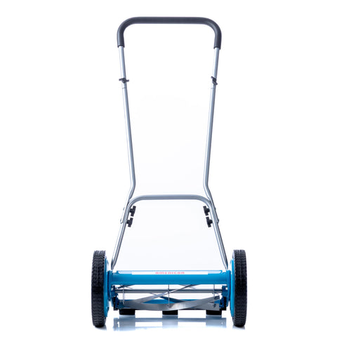 American Lawn Mower 2205-14 guardado en cobertizo mostrando ahorro de espacio y organización