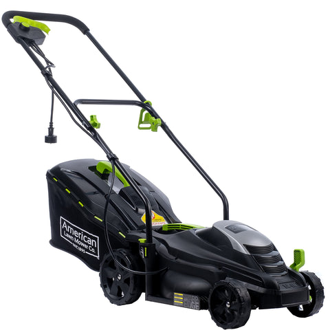 American Lawn Mower perspectiva lateral que muestra el chasis y empuñadura ergonómica