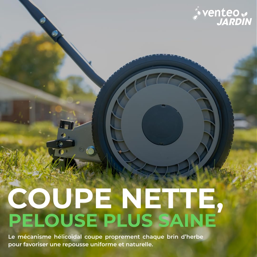 American Lawn Mower cortacésped en uso sobre césped, sin ruido ni emisiones