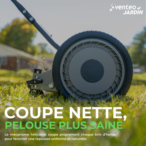 American Lawn Mower cortacésped en uso sobre césped, sin ruido ni emisiones