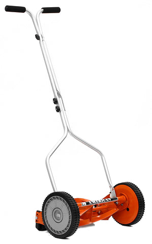American Lawn Mower vista frontal del cortacésped rojo, corte preciso