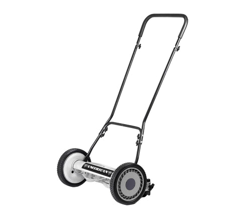 American Lawn Mower vista frontal del cortacésped, diseño compacto y maniobrable