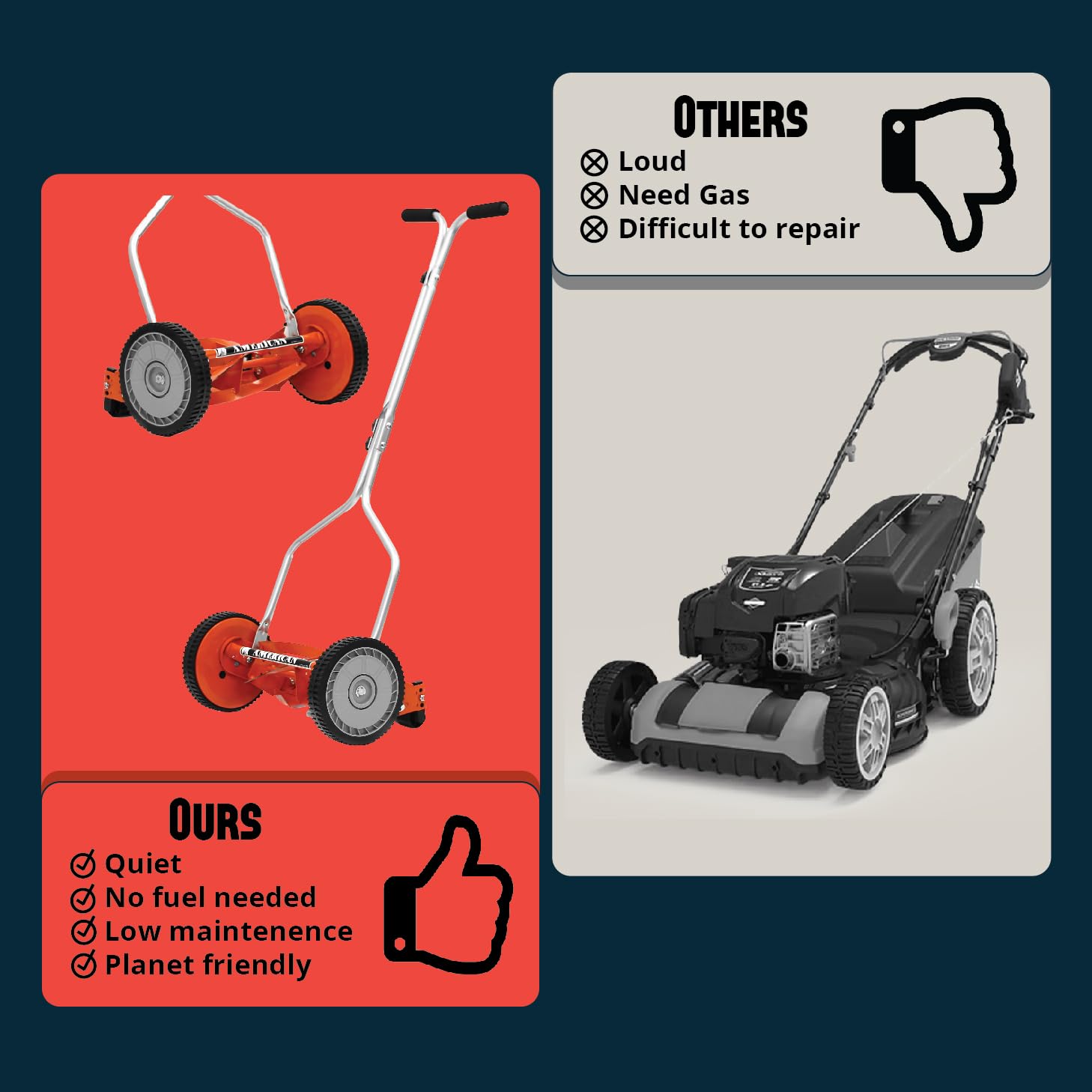 American Lawn Mower guardado en cobertizo, almacenamiento compacto y ordenado