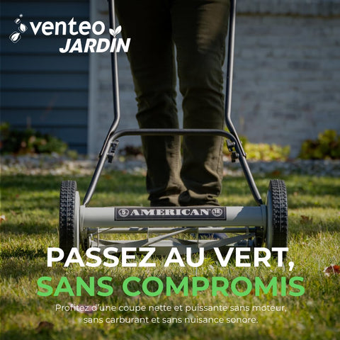 American Lawn Mower detalle de materiales metálicos, construcción robusta y fiable