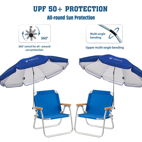 AMMSUN sombrilla instalada en silla de playa, proporciona sombra amplia
