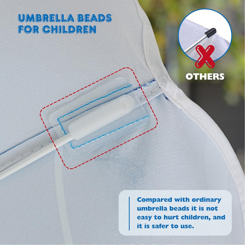 AMMSUN sombrilla instalada sobre mesa de agua protegiendo niños