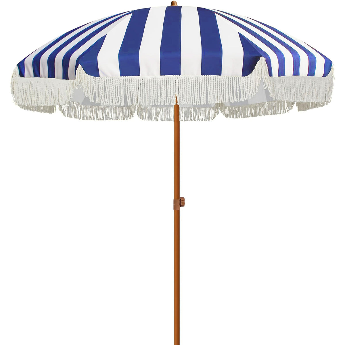 AMMSUN vista frontal de la sombrilla navy stripe mostrando sombra y estilo
