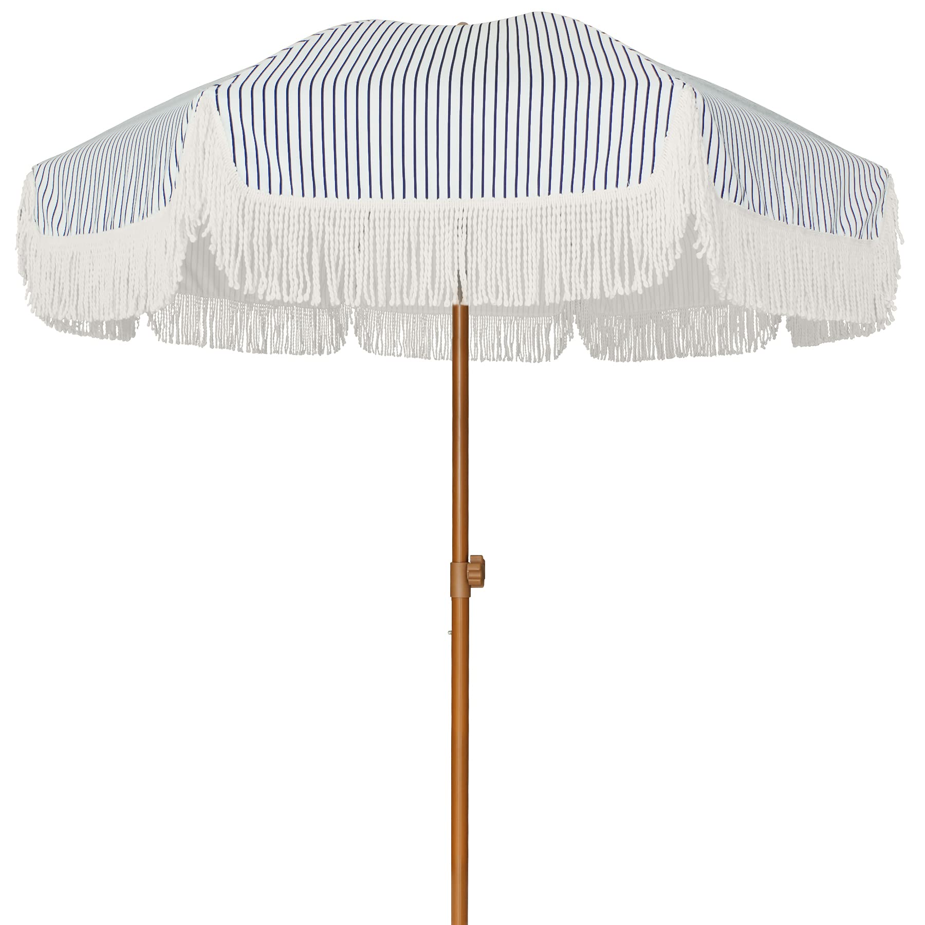 AMMSUN vista frontal de la sombrilla azul marino con flecos para estilo de patio