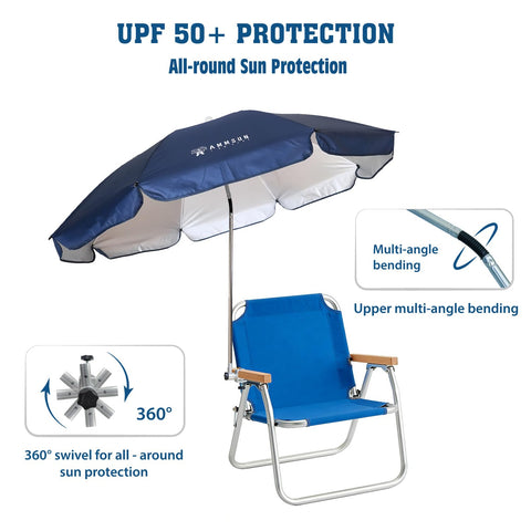 AMMSUN toldo extendido vista superior mostrando amplia cobertura UPF50+