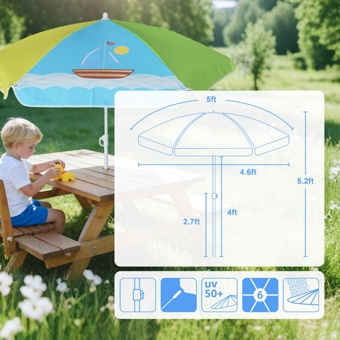 AMMSUN parasol sobre mesa de agua protegiendo a niños mientras juegan