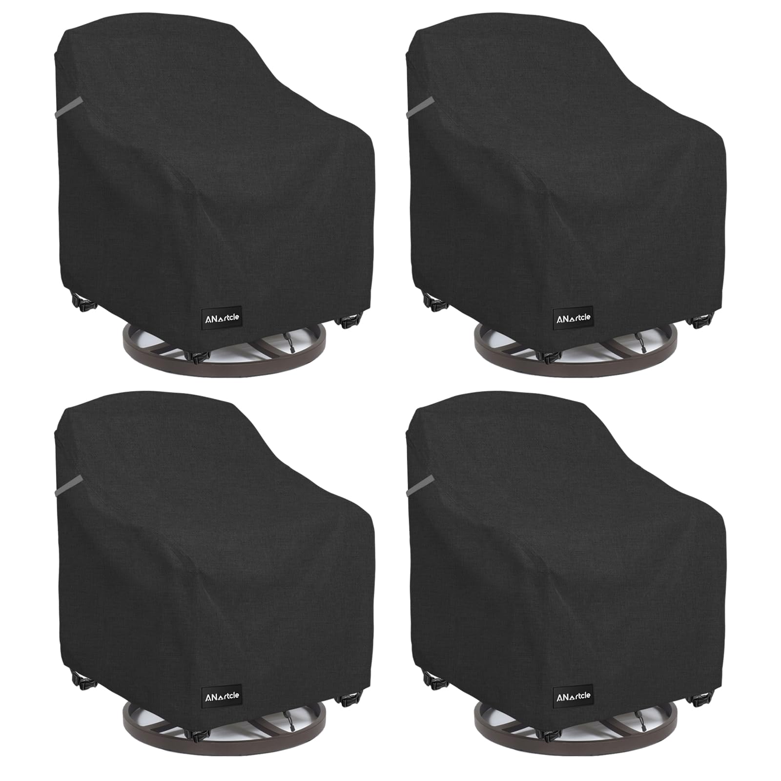 ANartcle vista frontal del pack de 4 fundas protegiendo sillas