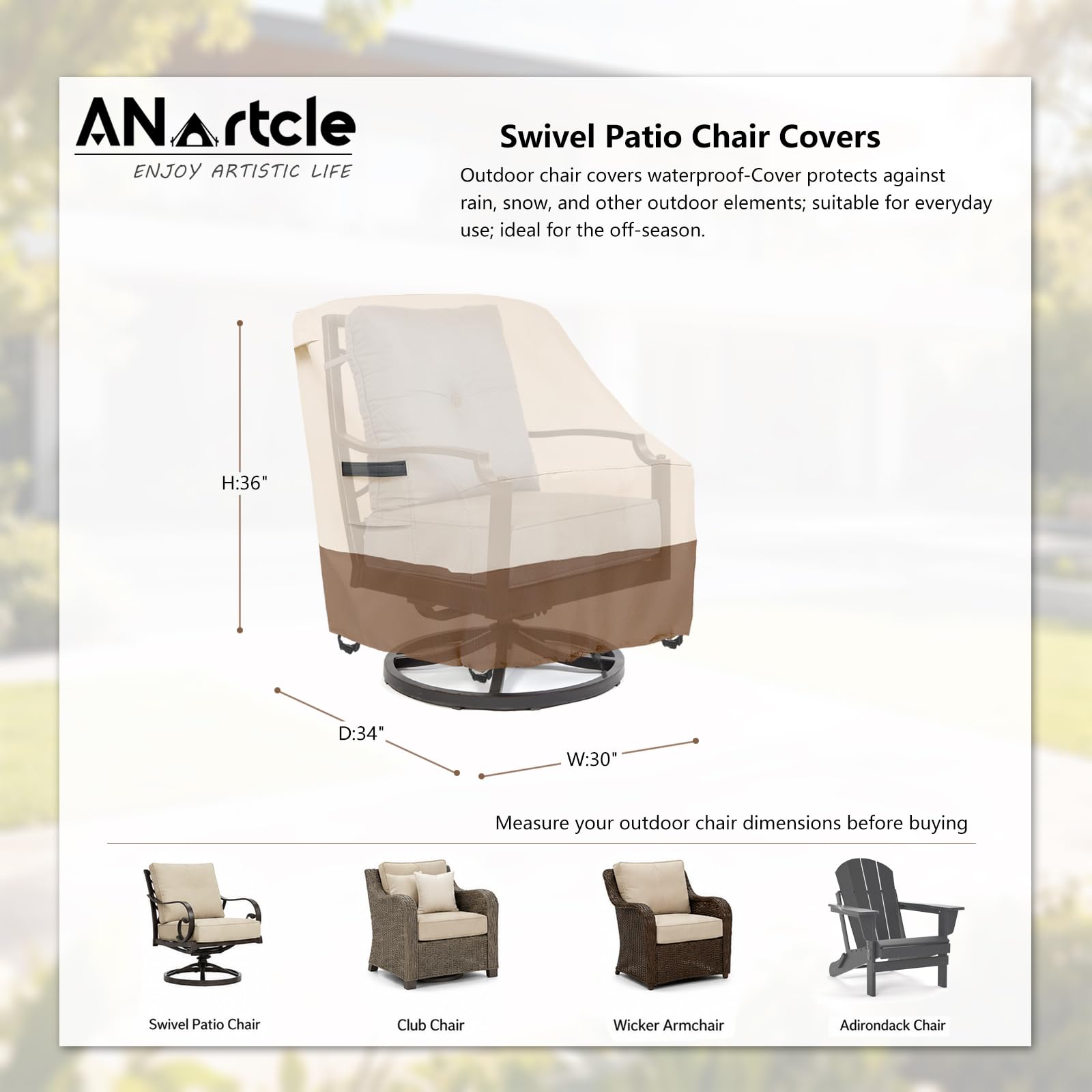 ANartcle funda colocada en sillón giratorio demostrando cobertura completa