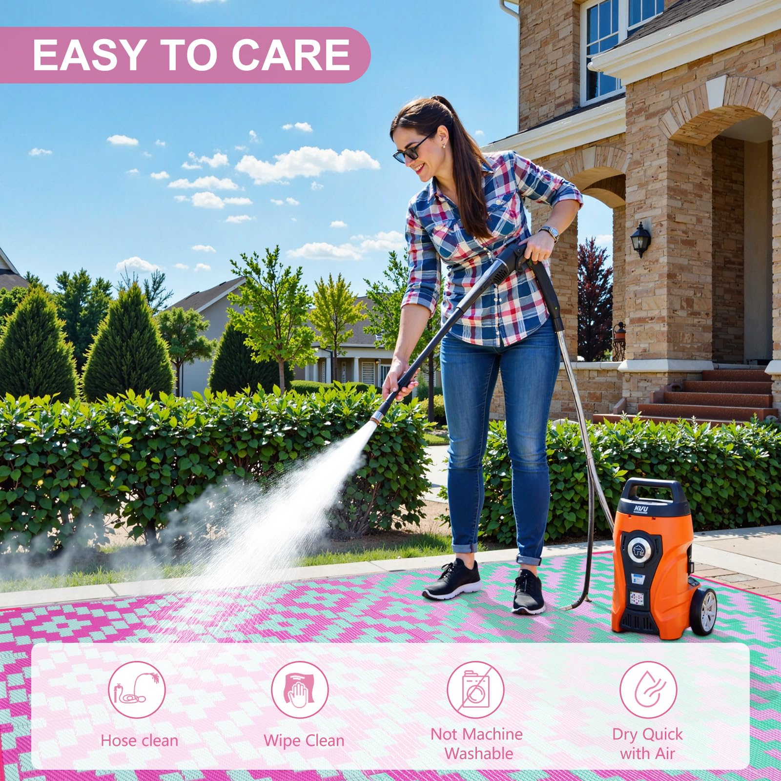 Anidaroel alfombra junto a objetos para mostrar tamaño real y cobertura