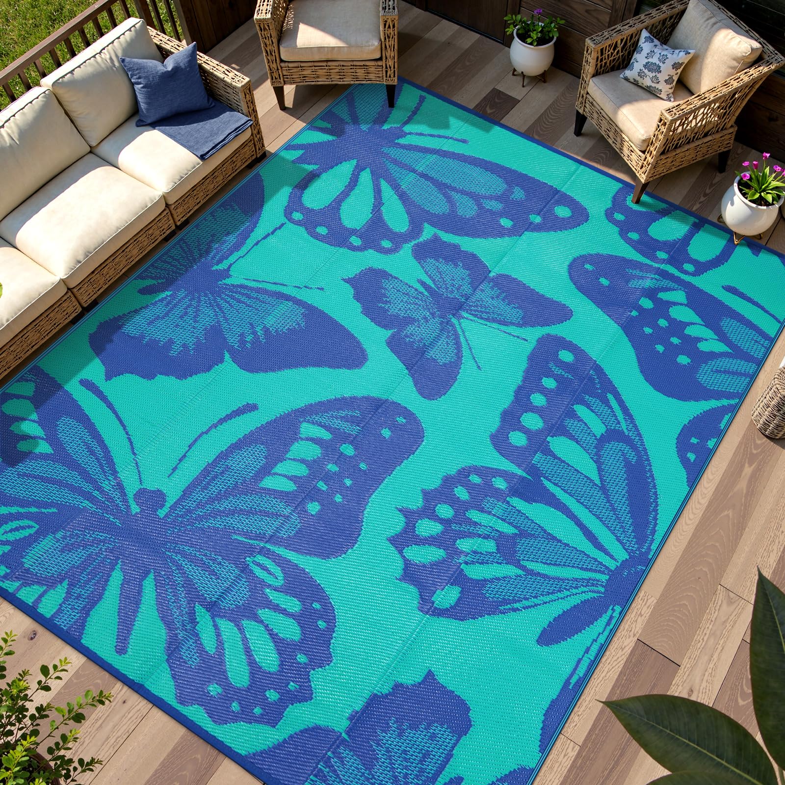 Anidaroel alfombra exterior frontal mostrando colores y beneficio de resistencia