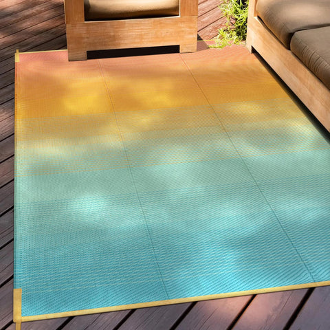Anidaroel vista frontal alfombra ombre naranja y azul beneficio decorativo