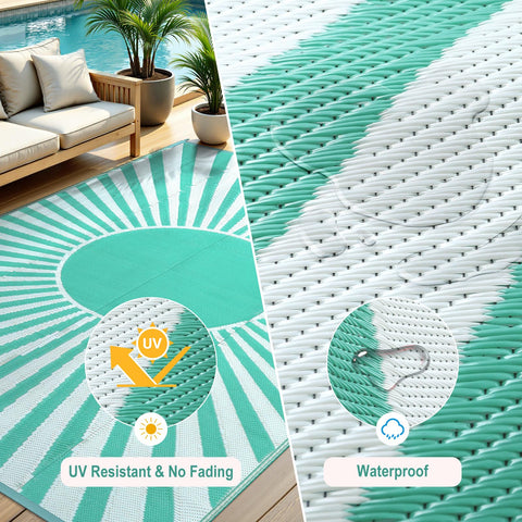 Anidaroel alfombra en uso bajo mesa en patio ofreciendo comodidad