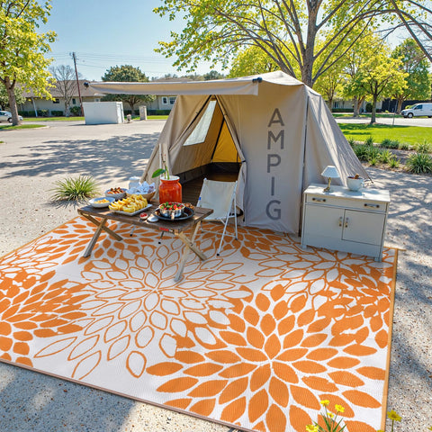 Anidaroel alfombra en patio con mesa y sillas, crea área acogedora exterior