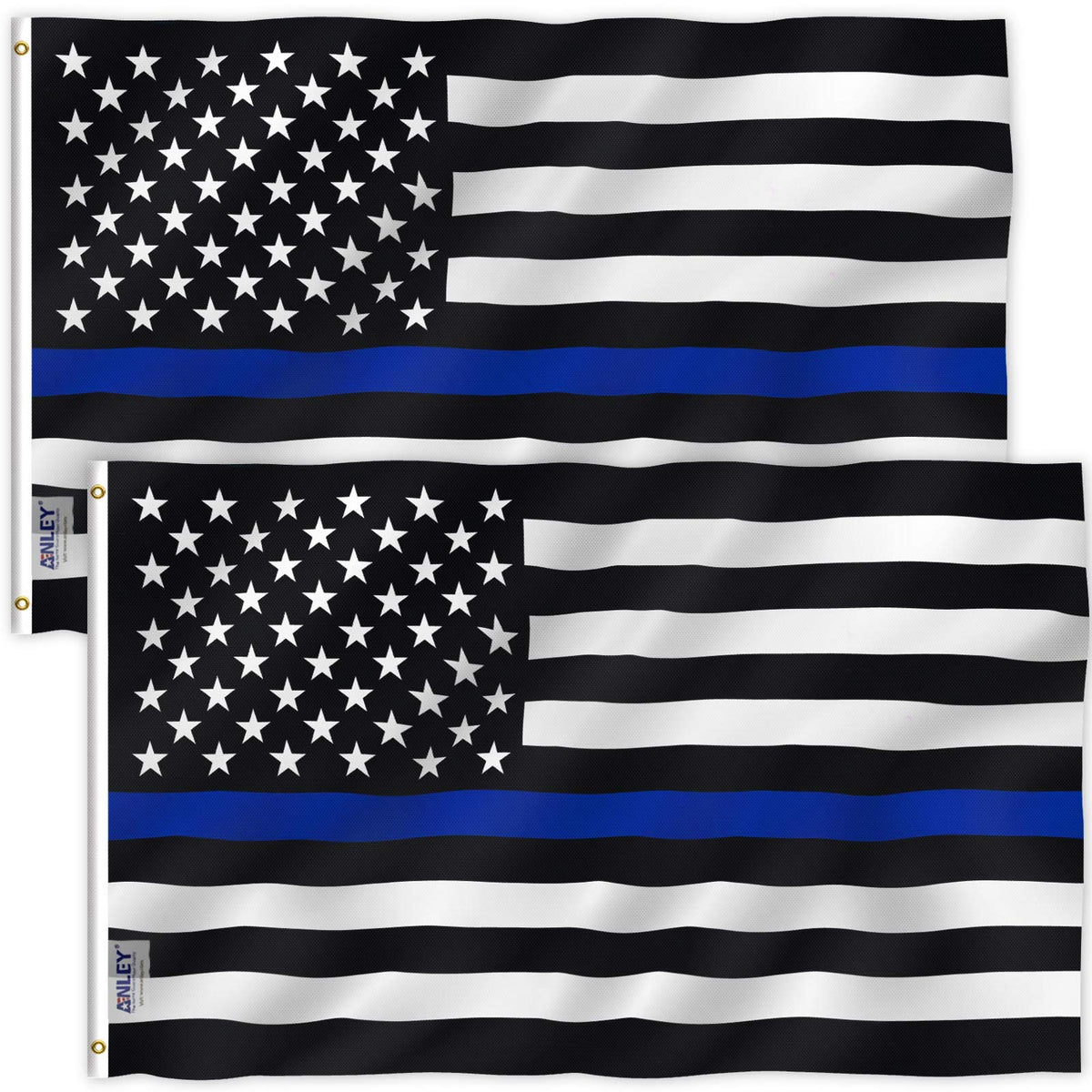 ANLEY vista frontal de la bandera 3x5 con diseño Thin Blue Line, exhibe orgullo