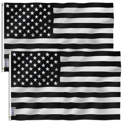 ANLEY bandera frontal 3x5 muestra diseño blanco y negro y buena visibilidad