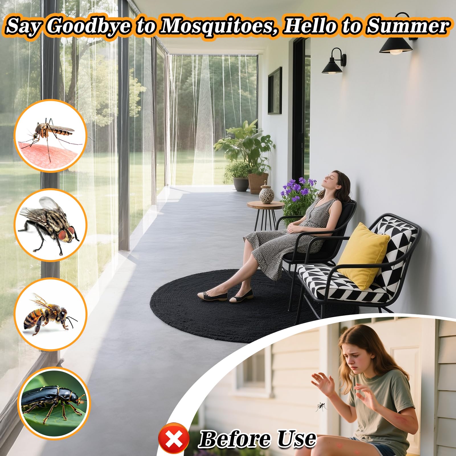 ANPHSIN mosquitera colgada en terraza aportando sombra y protección