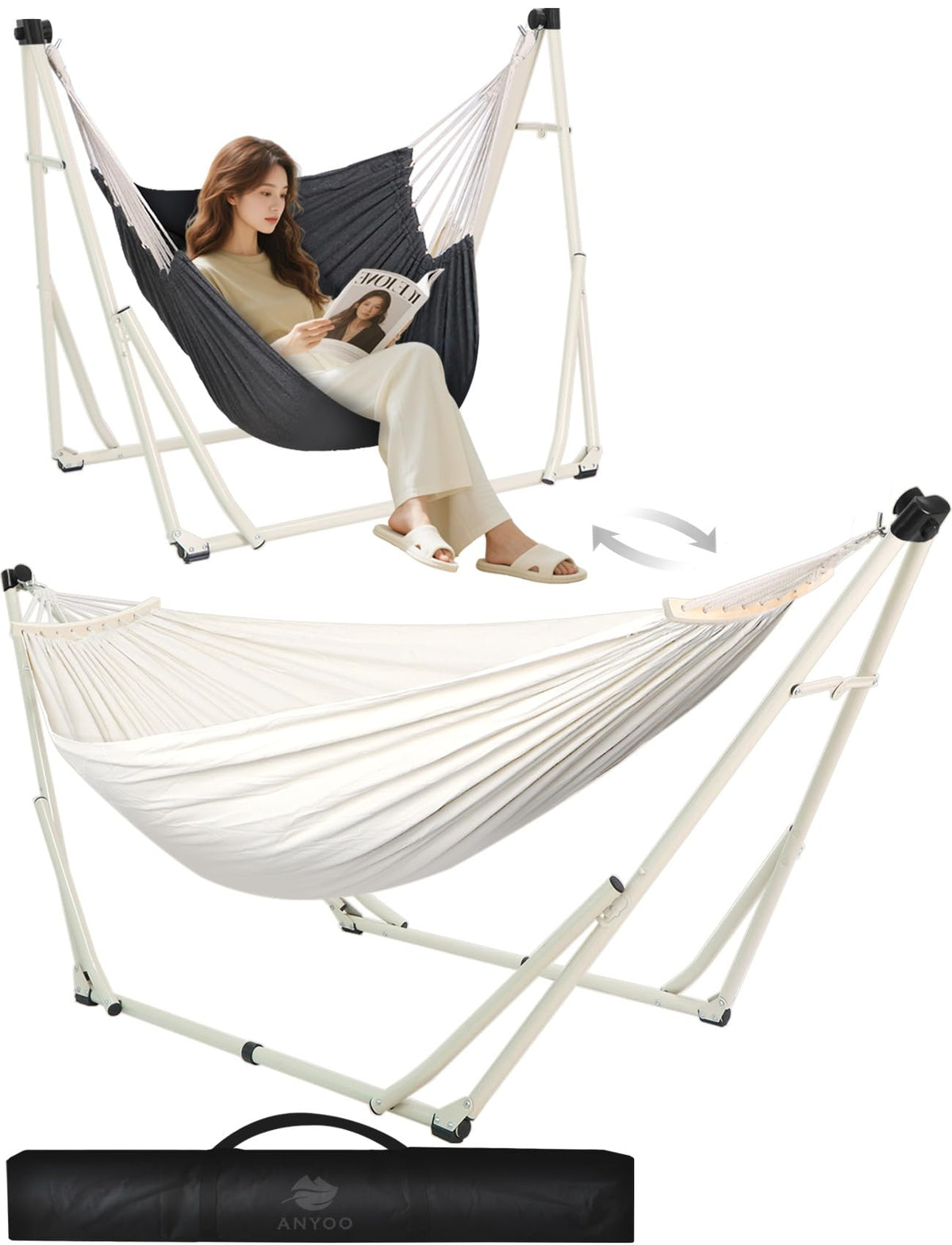 ANYOO vista frontal del soporte ensamblado, estabilidad y durabilidad