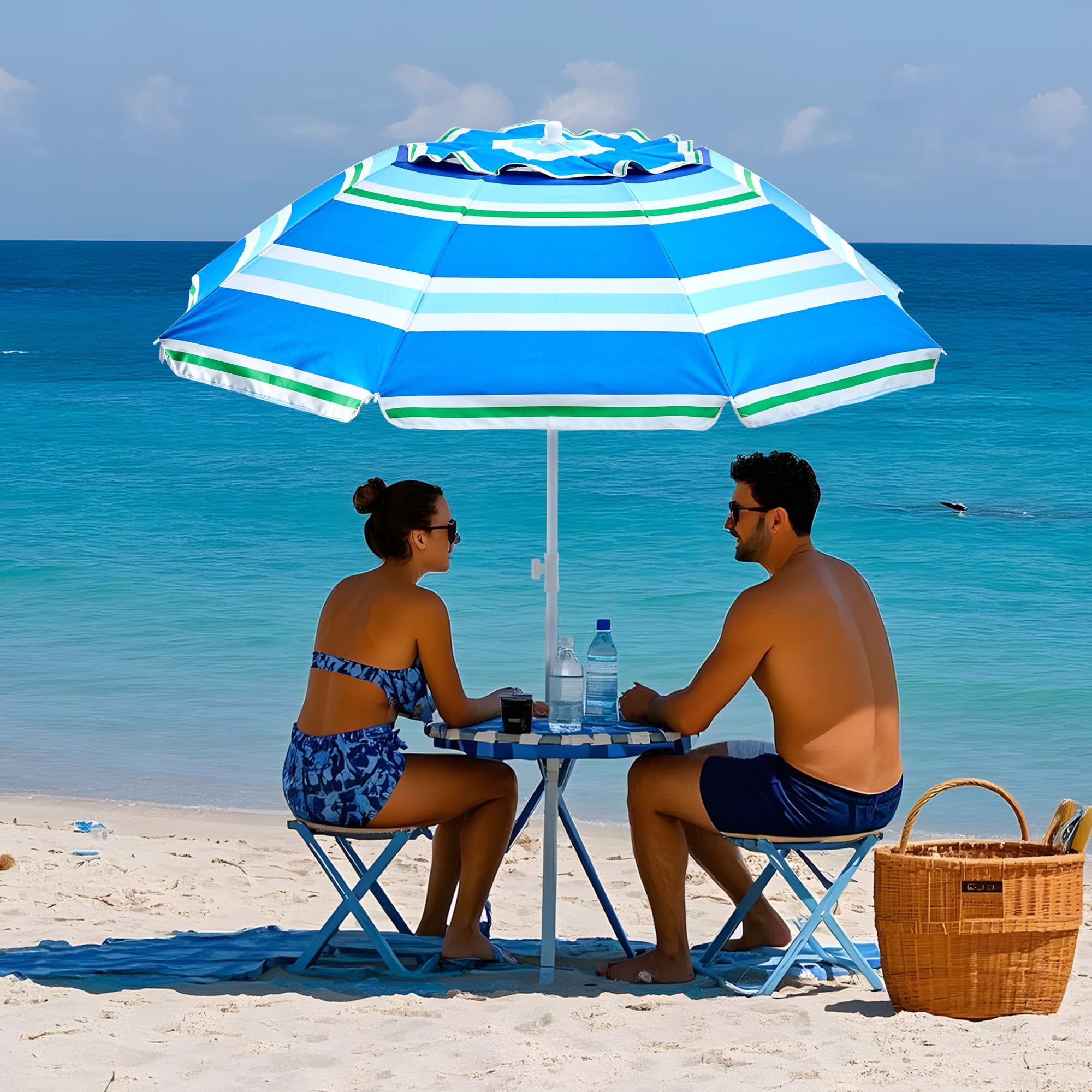 Aohanoi ancla para arena insertada en playa mostrando fijación segura y estable