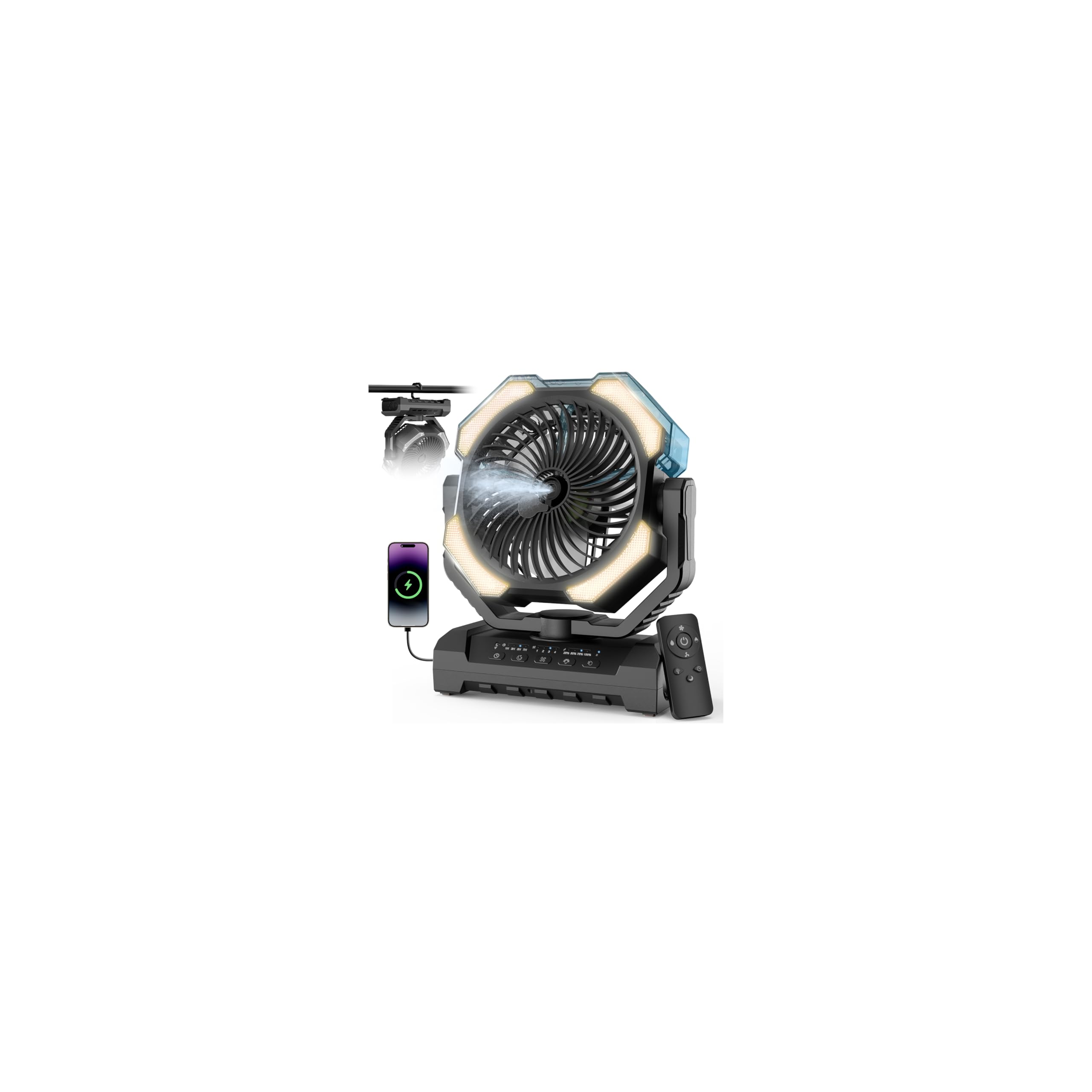 Aopircs frontal del ventilador en su caja mostrando elegancia y portabilidad